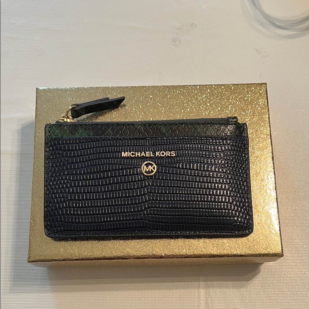 Michael Kors Blue and Green Croc-Embossed Wristlet
